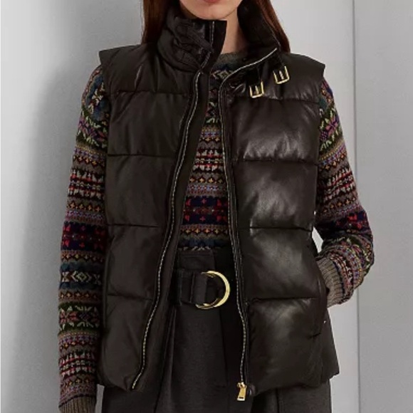 Ralph Lauren Women's Quilted Leather Puffer Vest - Picture 1 of 10